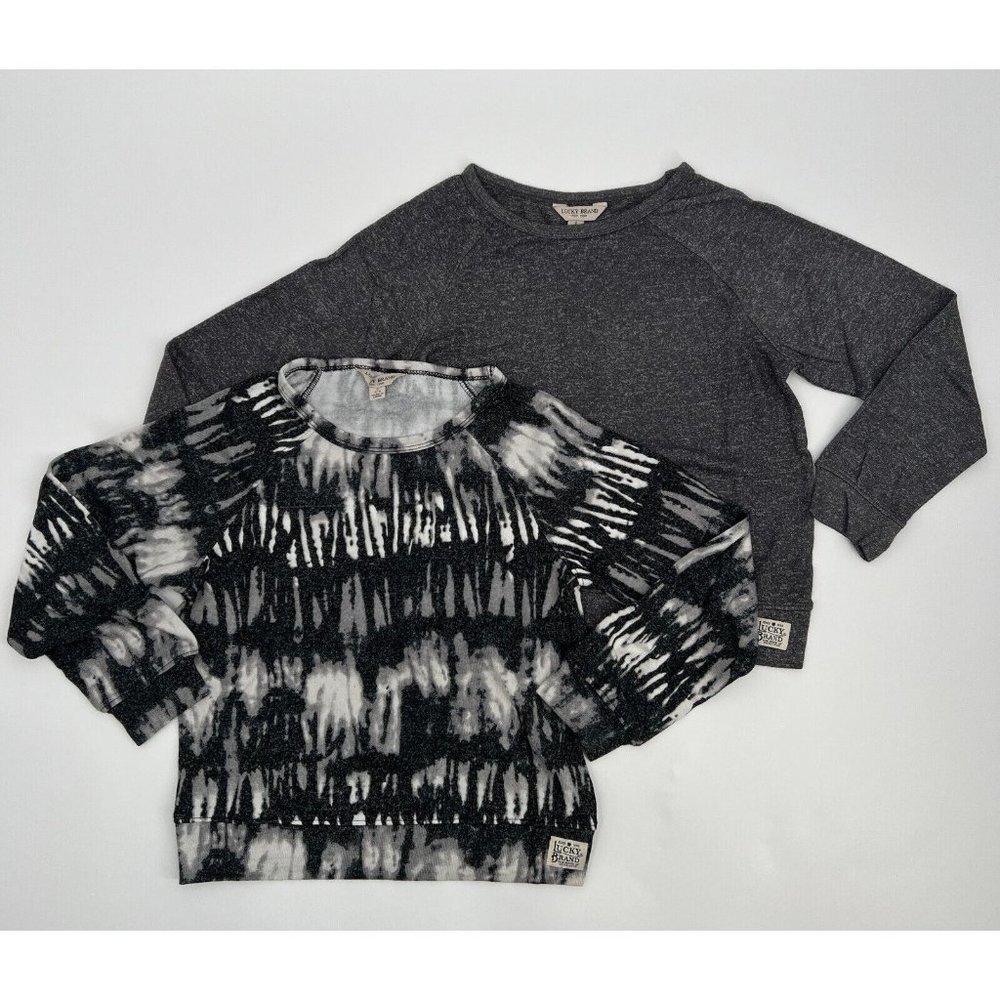 Lucky Brand Girl's Long Sleeve Raglan Knit Top T-Shirt Black Dip Dye/Gray XS/5-6